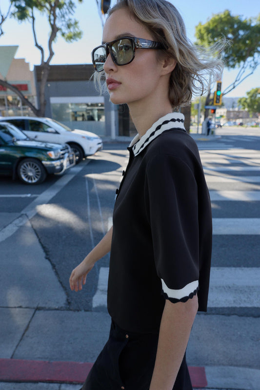 Zara Contrast Polo Top