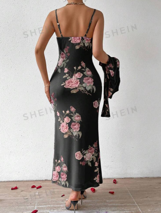 SHEIN Prive elegent drapped neck spaghatei strap dress