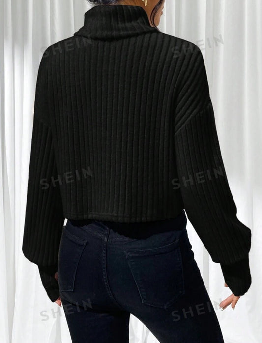 SHEIN Esscne Ladies Solid Color High Neck Drop Shoulder