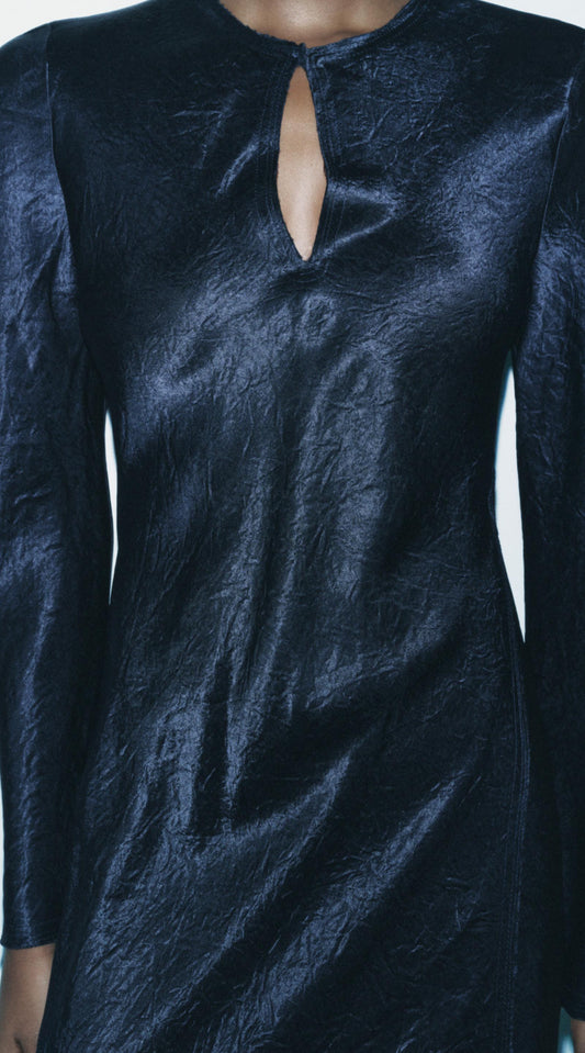 ZARA ZW Collection Satin Dress With Slit- Blue