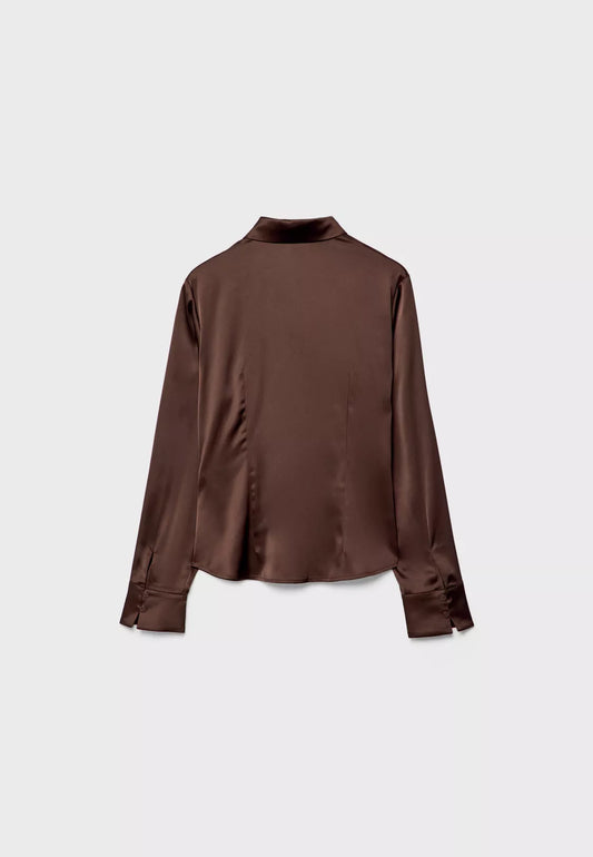 Zara Brown Lace Up Satin Top