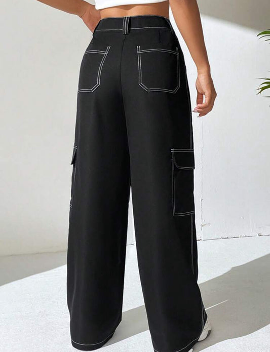 Shein EZ Wear Top Stiching Flap Pocket Side cargo Pant