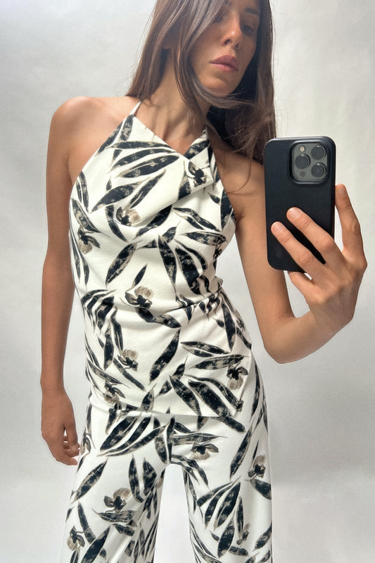 ZARA Printed Pique Halter Top -Printed
