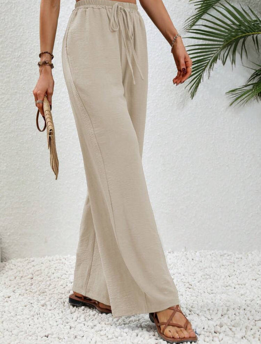 Shein Lune Drawstring Waist Slant Pocket Wide Leg Pants