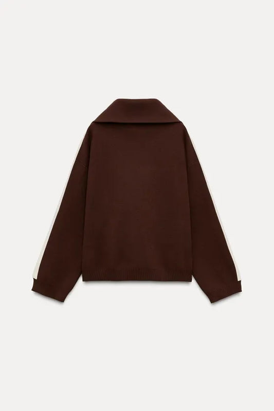 ZARA Side Stripe Knit SweatShirt-Chocolate