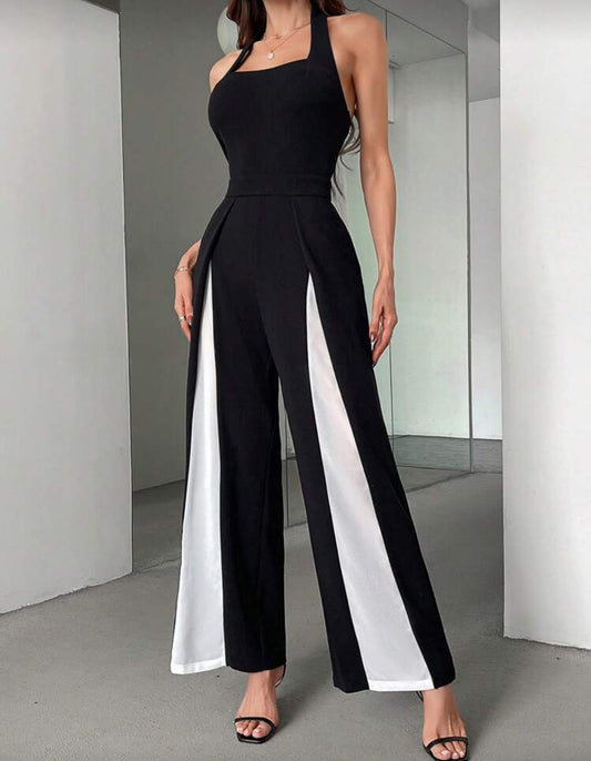 Shein HalterNeck Black And White Color Patchwork Dress