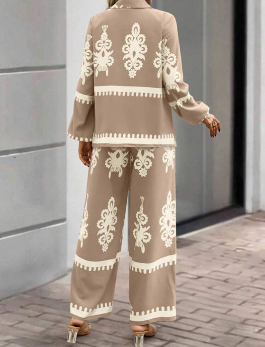 SHEIN  Shein Lune Women Front Button Long Sleeve Printed cord-set