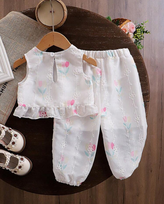 SHEIN Baby Girls Tulip Printed Sleeve Top And Pants Set