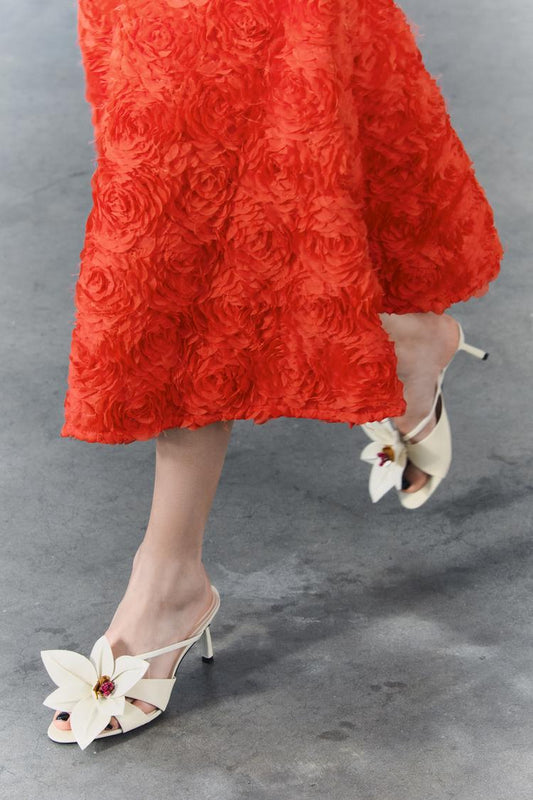 ZARA Flower Detail Heeled Sandals