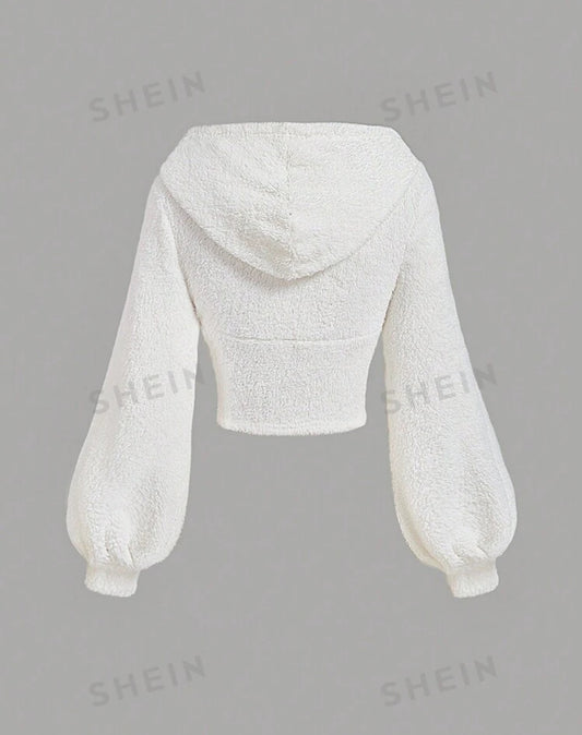 SHEIN Mod Hodded Long Sleeve Tie Waist Design Fleece Sweat Shirt