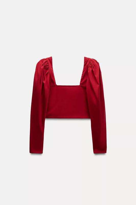 ZARA SweatHearT NecK Line Top -Intense Red