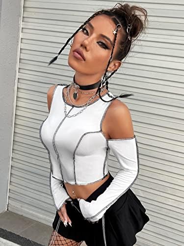 SHEIN ICON Stitching Trim Cold Shoulder Crop Tee