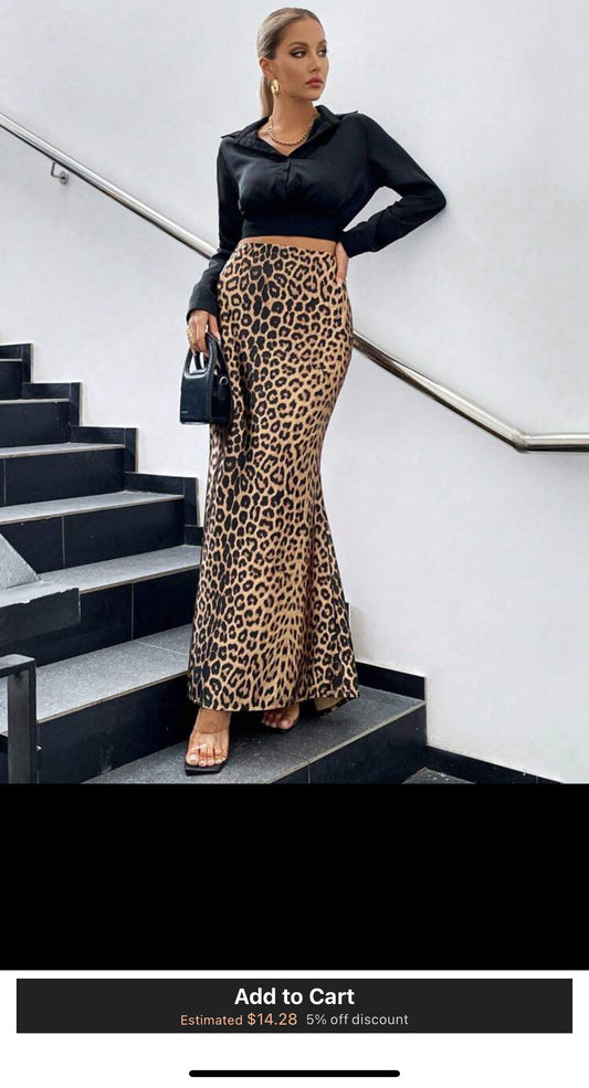 Shein Glamine Leopard Print Mermaid Hem Skirt