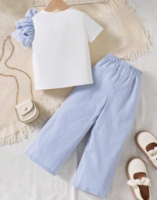 SHEIN Young Girls Casual Ruffle Sleeve Floral T shirt + Strap