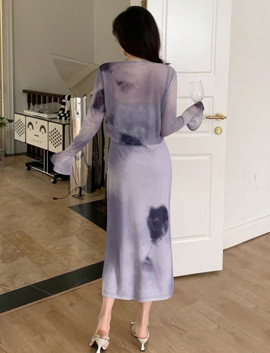 SHEIN Grey Printed Strap Dress and Jacket