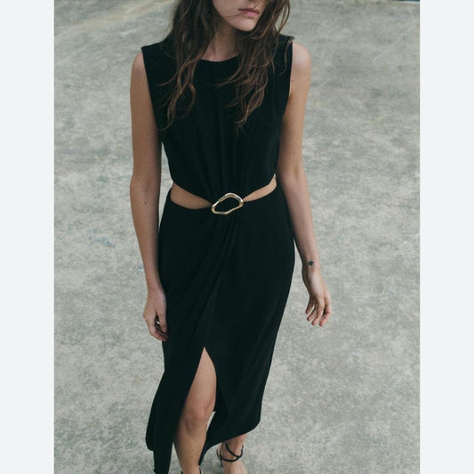 Zara Crape Hardware Cutout Dress