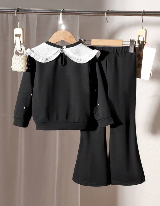 SHEIN Young Girls Peter Pan collar Pearl Décor Long Sleeve