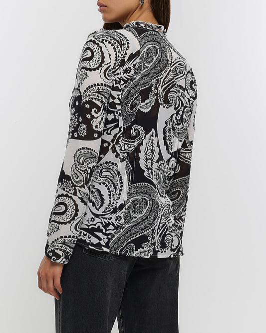 Cream floral frill long sleeve blouse (UK size)