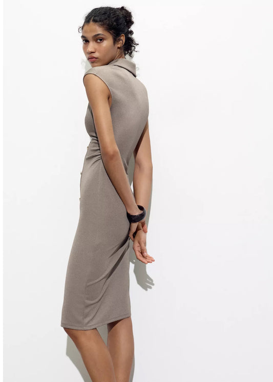 Zara Pique Shirt Dress Beige