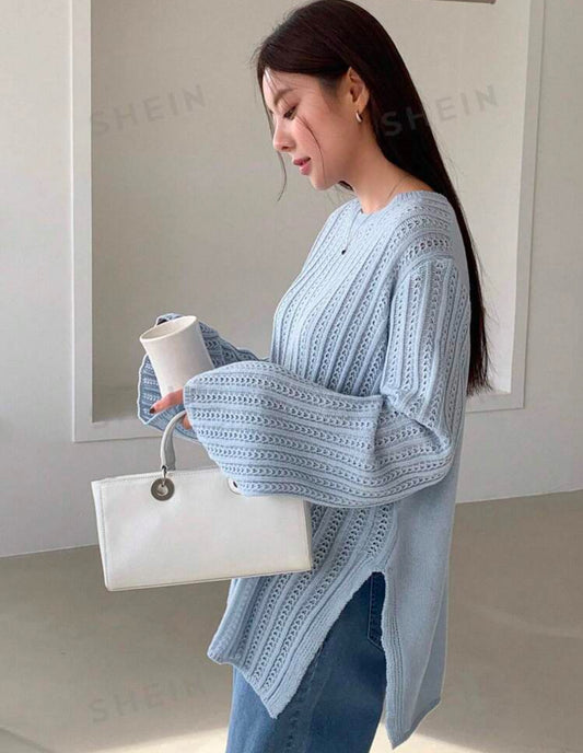 SHEIN Dazy Women Business Casual Solid Color Flared Sleeve Sweater