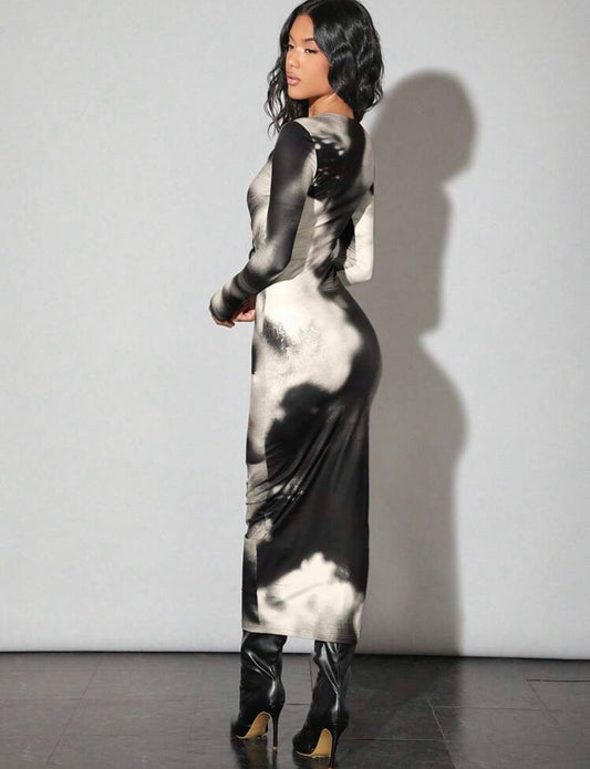 SHEIN  Bae Vintage Potrait Vintage Print Mesh Long Sleeve BodyCorn