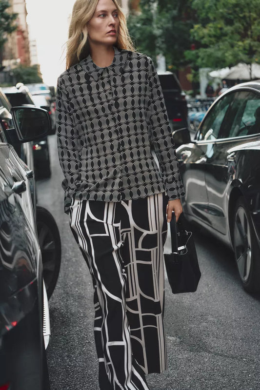 ZARA Geometric Print Shirt - Back / Ecru