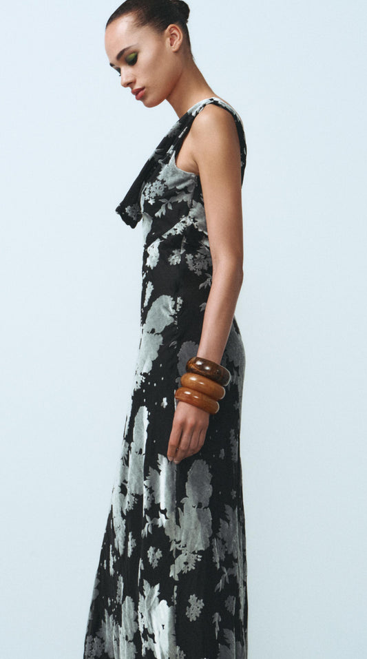 ZARA Long Velvet Dress - Blue / Black