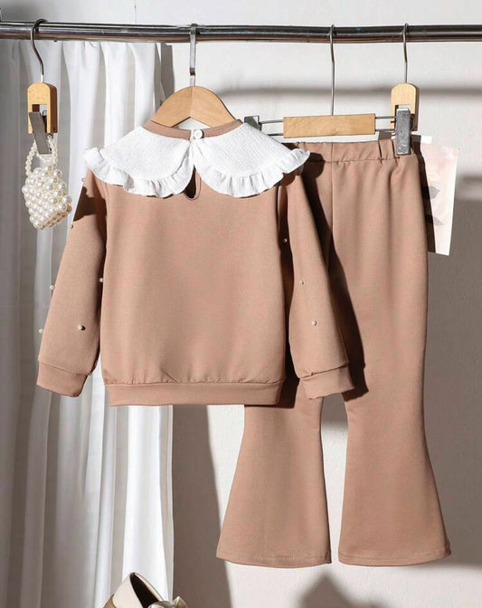 SHEIN Young Girls Casual Contrast Collar Peter Pant Colar