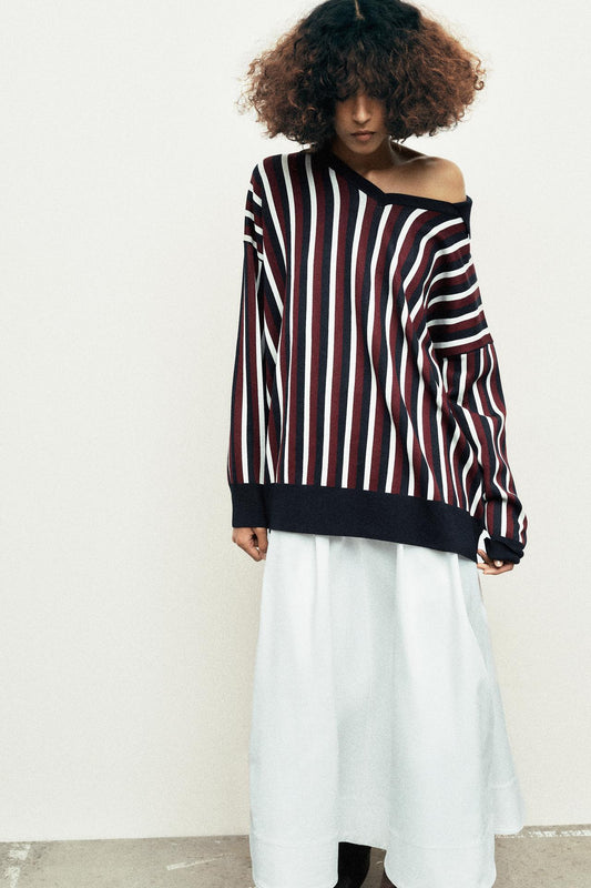 ZARA Striped Polo Neck Jumper-Multicolored