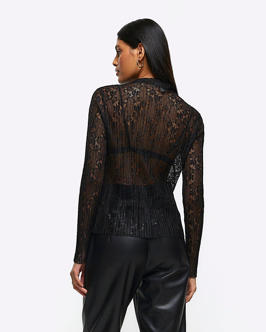 River Island Black lace long sleeve top