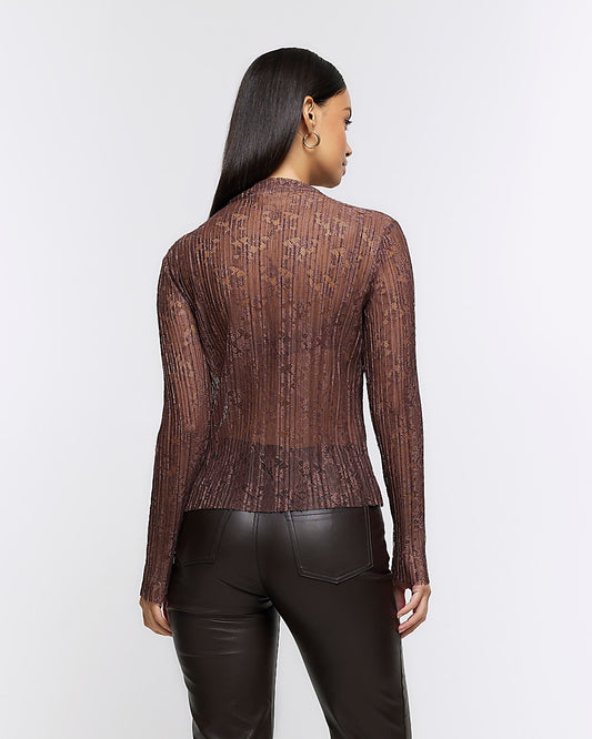 River Island Brown lace long sleeve top