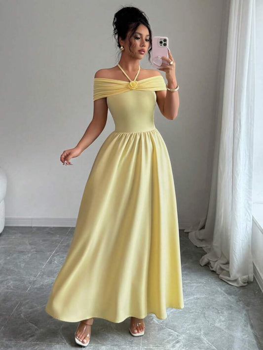 Shein  Modelyn Yellow Spaghatti Floral Décor Dress