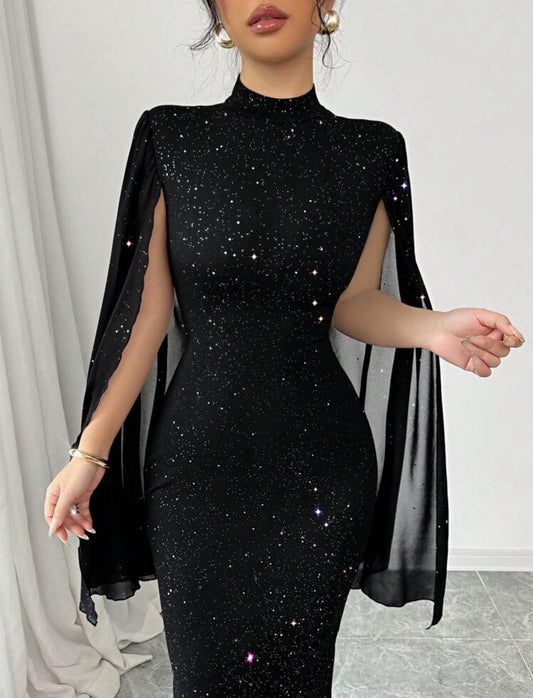 Shein Elenzga crew Neck Sprakly Foil patchwork Fitted Women Dress