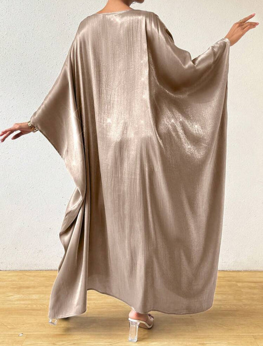 Shein Raffnea Women Round Neck Batwing Sleeve Solid Color Loose Champagne- One Size