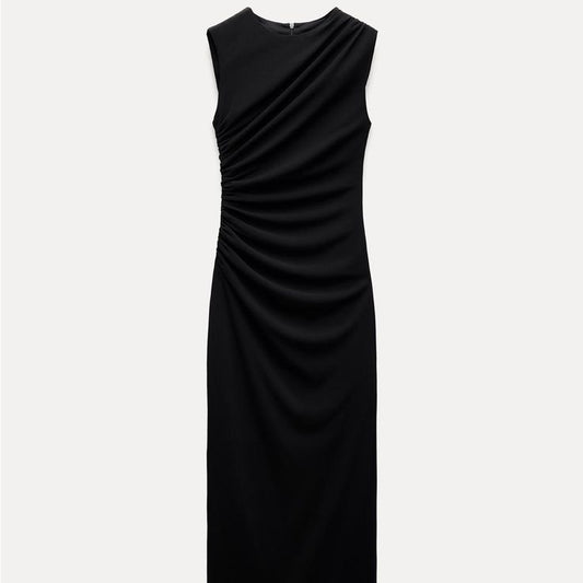 Zara Black Ruched Midi Dress