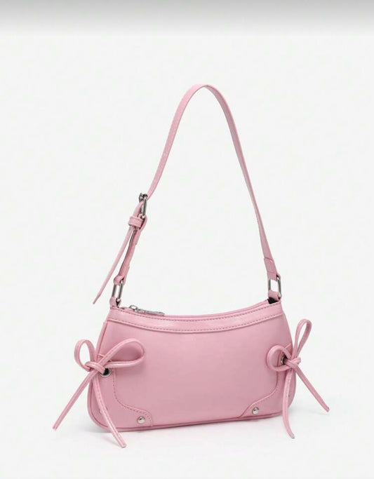SHEIN Criss Cross Pink Bow Underarm Shoulder Bag