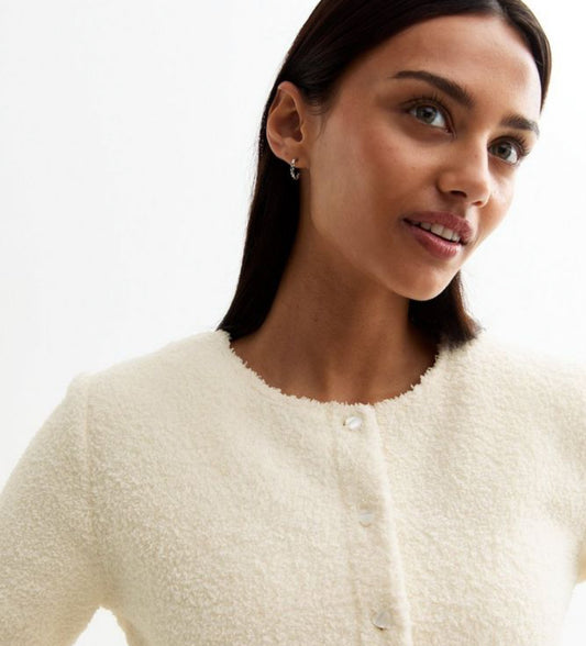NEW LOOK Off White Sherpa Cropped Cardigan