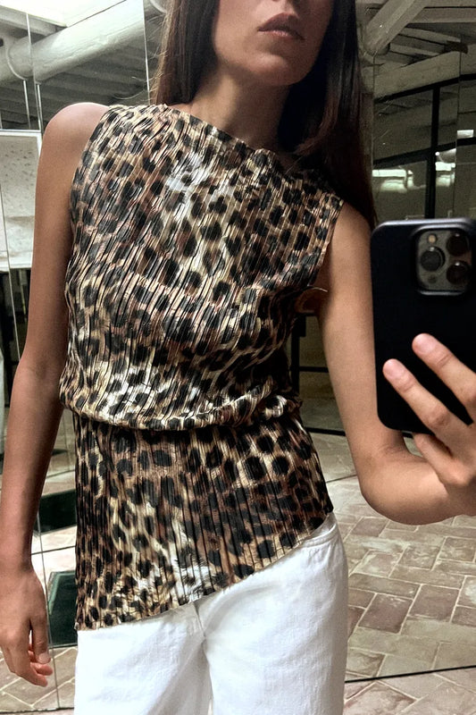 ZARA Asymmetric Pleated Top - Leopard