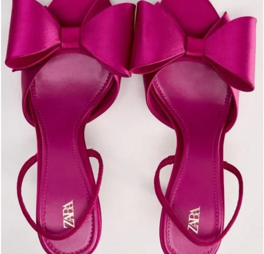 ZARA Satin Heeled Sandals With Bow-Pink