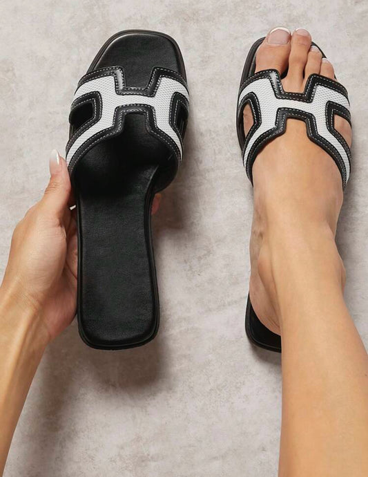 Shein Shuzia Women Luxe Inspired Harness Cutout Open Toe Timeless Flats