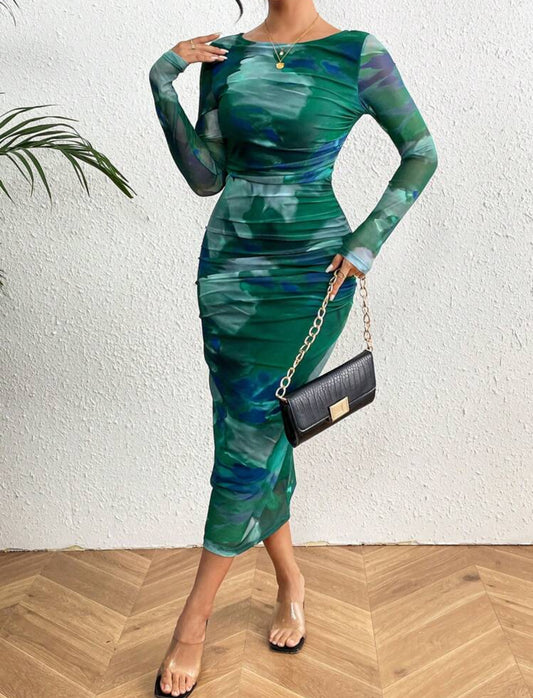 SHEIN Prive Ladies Tie Dye Pleated Dress