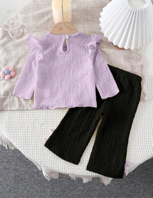 SHEIN  Baby Girls 3 Piece Korean Version Textured Set With 3D Floral