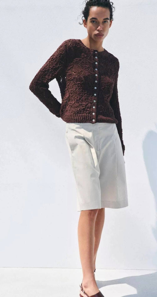 ZARA Pontille Knit Cardigan-Aubergine
