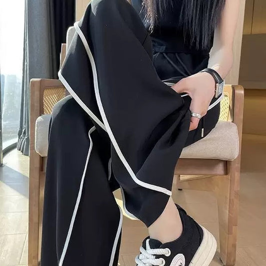 SHEIN Contrast Stripe Wide Leg Trousers white/black