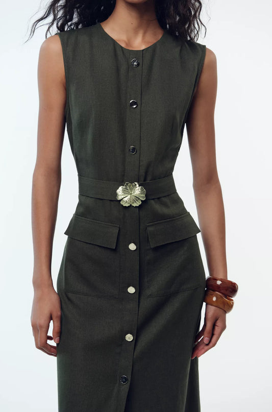 Zara Linen Blend Midi Dress With Belt