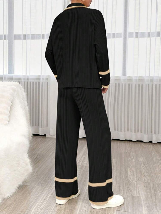 Shein Esscne Women Contrast Color Turn Down Cord-Set