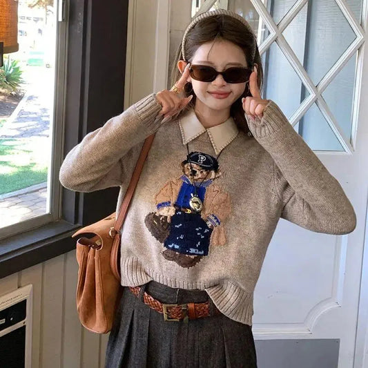 SHEIN Polo Bear Sweater Beige