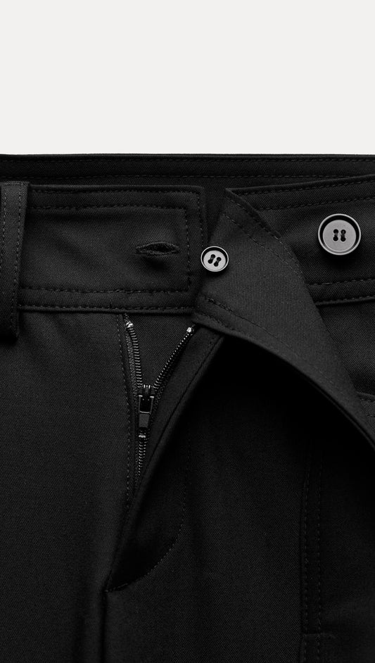 ZARA Straight Leg Trousers With Turn Up Hems _Black