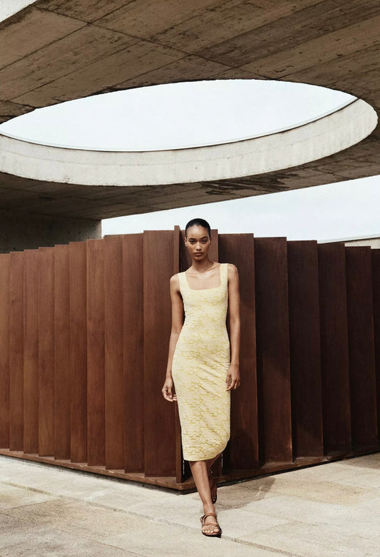 Zara Stretch Square Neck Dress Yellow