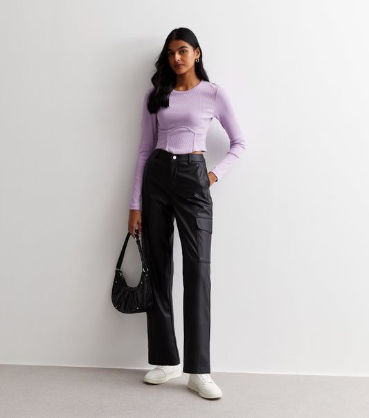 New Look ONLY Lilac Ribbed Long Sleeve Corset Top (UK size)